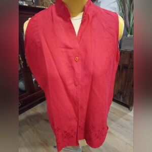 Erica Brooke Collection Plus Size 14 Vintage Red Sleeveless Embroidered Top